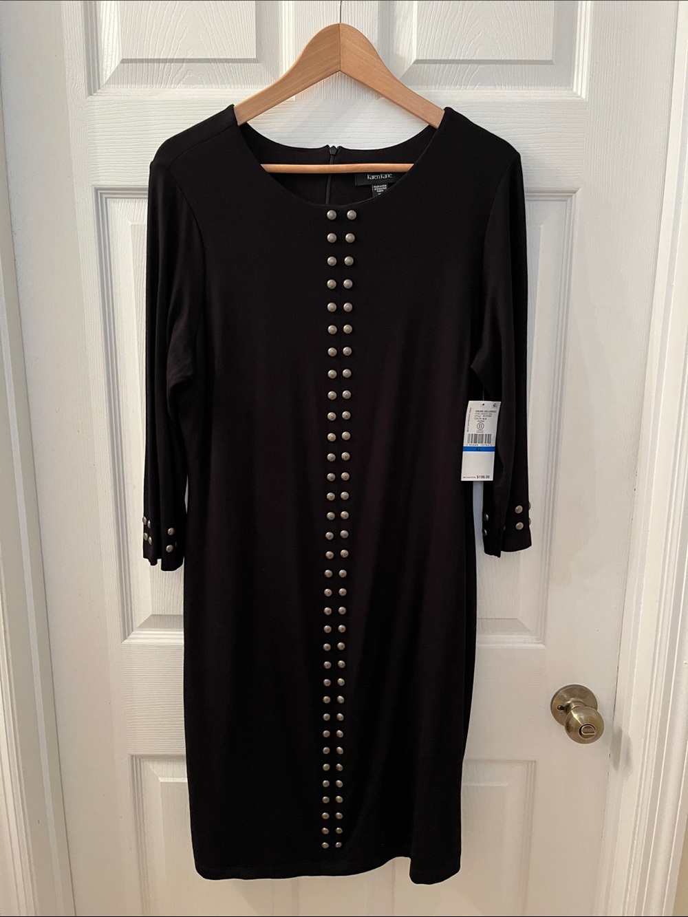 NWT Karen Kane Classic Black Stud-Trim Sheath Dress Rayon/Spandex XL